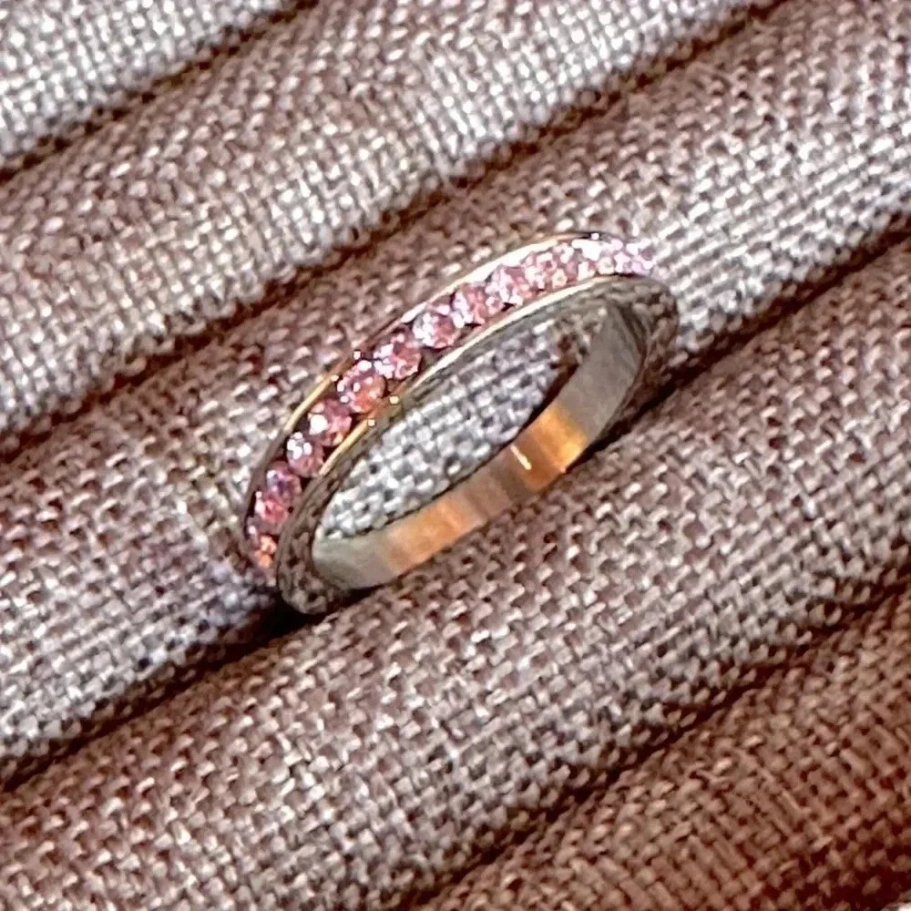 Lavender Alexandrite Colored CZ Stainless Steel Eternity Band Ring June Stone - Picture 3 of 6